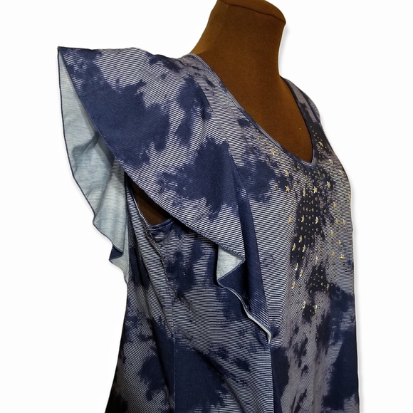 NWT One World Blue Shibori Tie-Dye Top Plus Size 1X Embellished Butterfly Sleeve - Picture 6 of 10